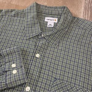 Carhartt Men’s XXL Green Plaid Cotton Logo Long‎ Sleeve Button Down Shirt